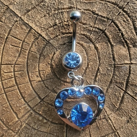 Clear, Blue and Pink heart belly rings - Picture 3 of 3